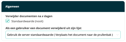 De algemene instellingen om een document na X dagen te verwijderen.