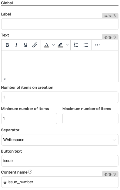 Dynamic element settings including the 'Content name'