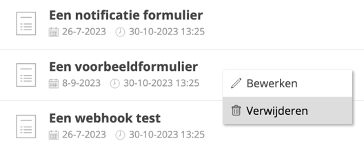 Weergave van een lijst met formulieren waarvan je er een verwijdert.