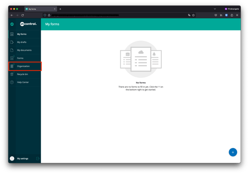 As an administrator, choose the Organization menu to edit the company information.
