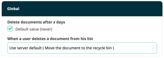 The general settings to delete a document after x days.