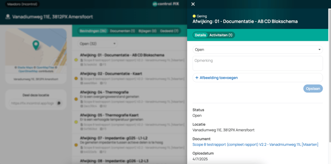 Bevindingen updaten in Incontrol.FIX
