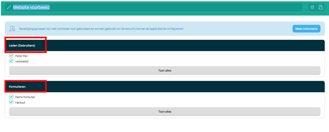 Website voorbeeld leden en formulieren